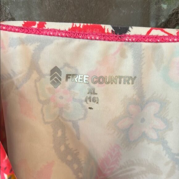 Free Country Women’s Floral Pink and White Tankini Spaghetti Strap Top Size 16 - Picture 4 of 7